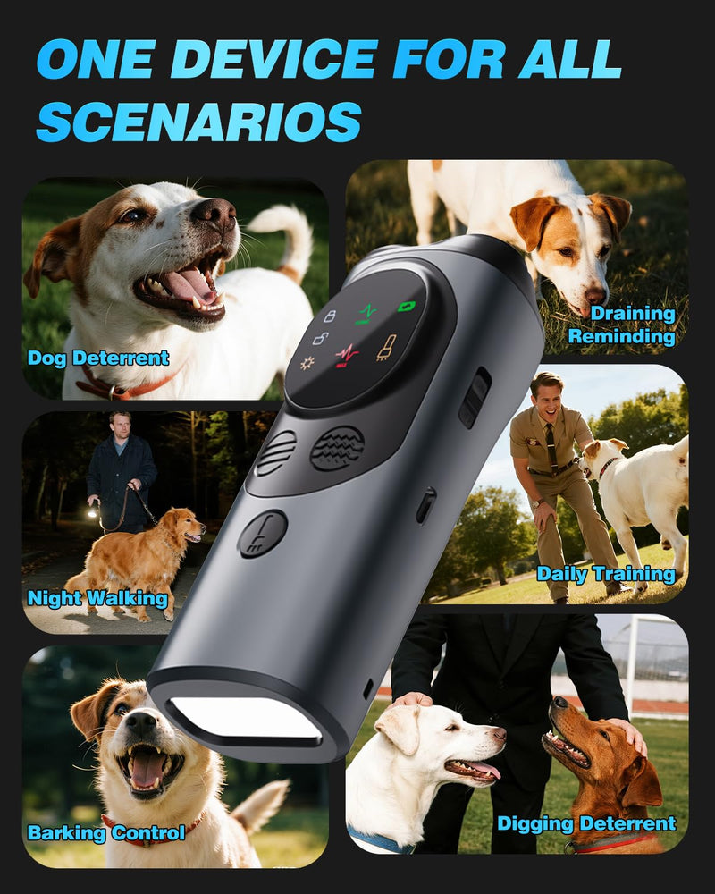 2026 Ultrasonic Dog Bark Deterrent Devices with 3 Emitters & SOS Flashlight, Humane Anti-Bark Trainer, 50FT Range, 90-Day Battery, Multi-Mode Rechargeable Dog Deterrent Black