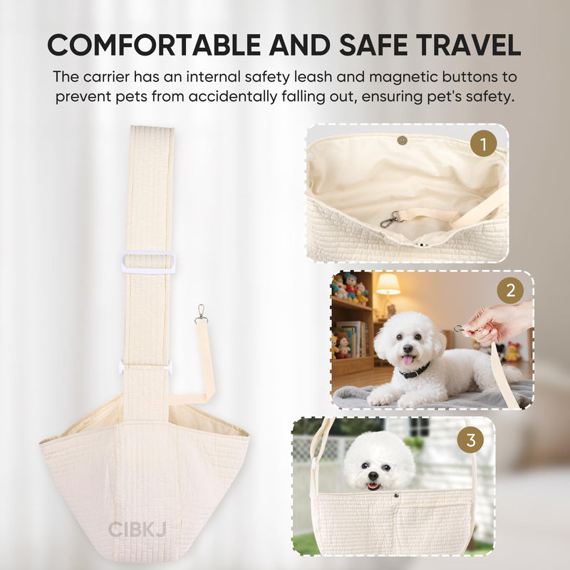 Small Dog Carrier Sling,Dog Slings for Small Dogs,Hand Free Dog Carrier Cat Sling for Outdoor Traveling Subway (White) White - PawsPlanet Australia