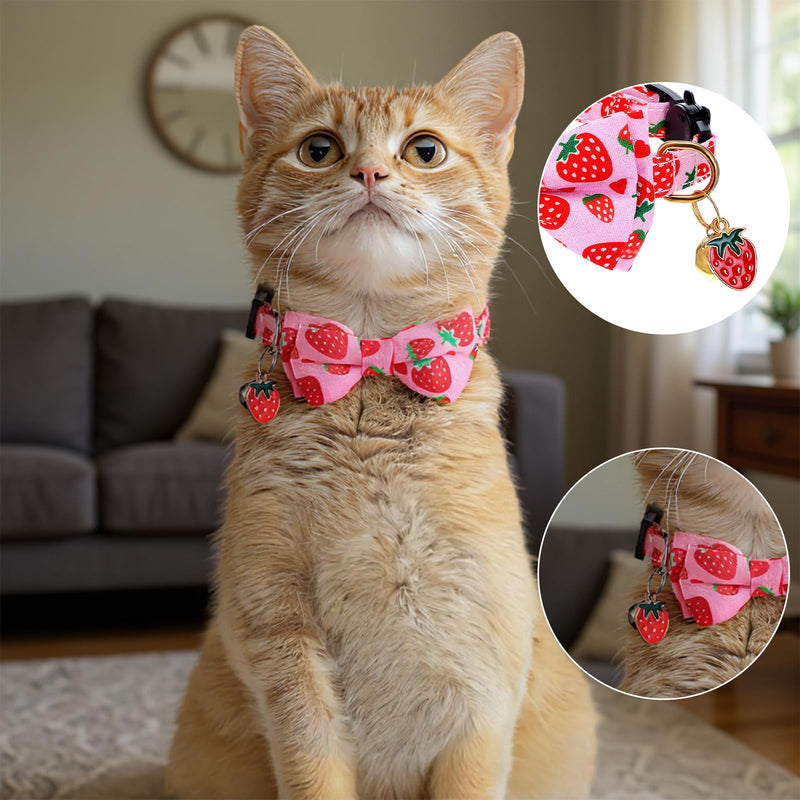 Ouligay 2PCS Bowtie Cat Collar with Bell Adjustable Breakaway Kitten Collars Cute Cat Collar with Removeable Bowknot for Girl Cats Boy Male Cats Lemon Strawberry - PawsPlanet Australia