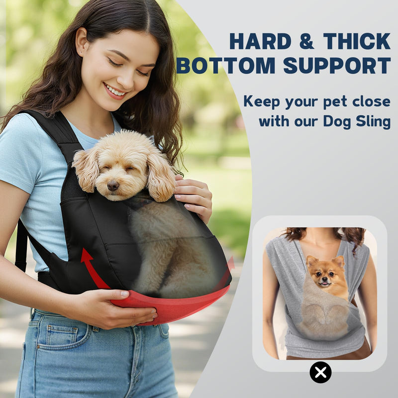 Dog Sling Carrier for Small Dogs with Bottom Support, Adjustable Pet Front Dog Carrier-Padded Straps Reducing Back Neck Pain, Anti-Anxiety Backpack for Travel Hiking Camping, Hands Free (Black,S) Black - PawsPlanet Australia