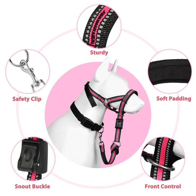 BARKLESS Soft Dog Head Collar, Patented Padded No Pull Head Halter, Training Nose Leash with Safety Link for Medium Large Dogs, Adjustable Muzzle Leash, Easy Control for Walking(Pink, L) Pink L (Snout 9.5"-14") - PawsPlanet Australia