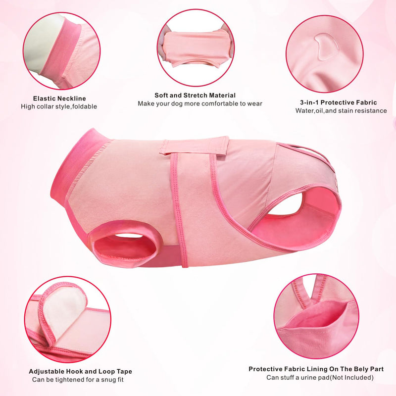 Idepet Dog Recovery Suit Female,Dogs Onesie Suit Surgery Male Breathable Pet Bodysuit for Spay Neuter E-Collar & Cone Alternative Surgical Suit Puppy Abdominal Anti Licking Wounds Shirt (Pink, XL) Pink