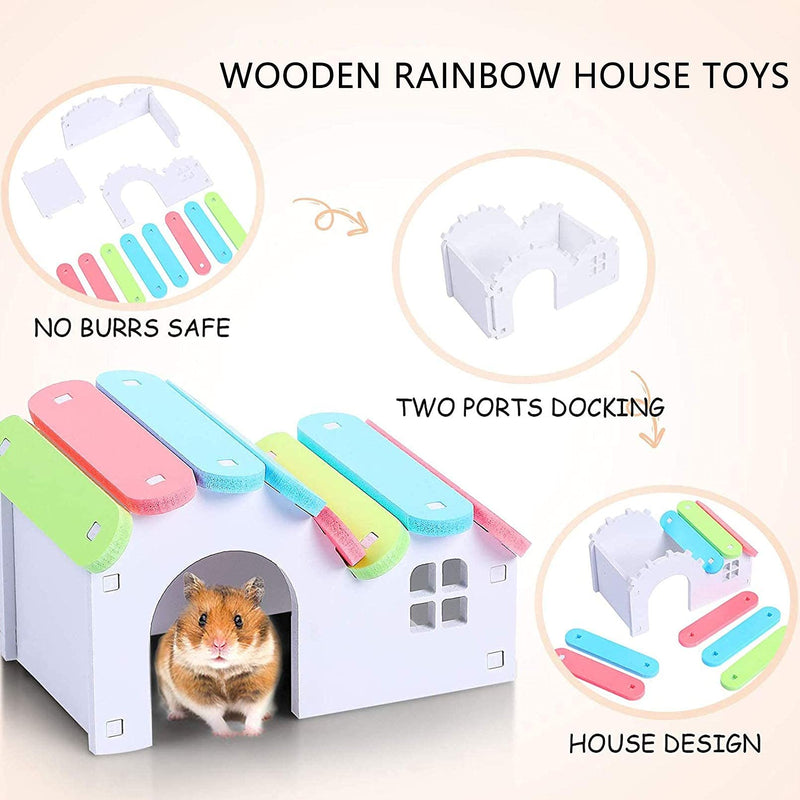 Hamiledyi Hamsters Flying Saucer Silent Running Exercise Wheels 10 Pcs Wooden Rainbow Gerbil House with Seesaw Small Animal Chew Toys for Teeth Care Molar Grass Cake Sweet Bamboo Snacks for Dwarf Mice - PawsPlanet Australia