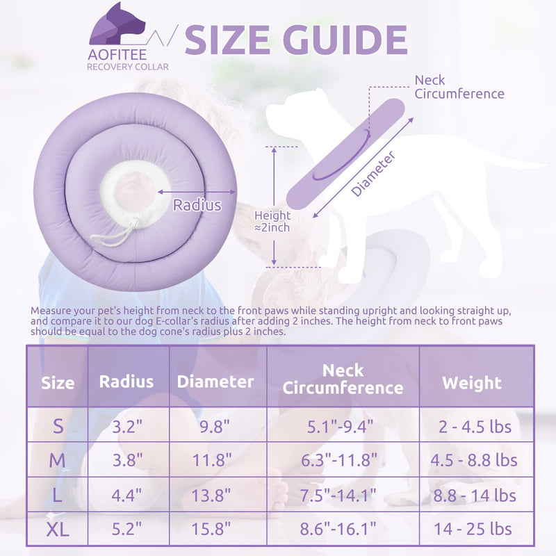 AOFITEE Dog Cone Collar Soft, Protective Dog Recovery Collar Pet Neck Donut E-Collar After Surgery, Comfy Water-Resistant Adjustable Elizabethan Collar for Cats Small Medium Dogs, Anti Licking Purple