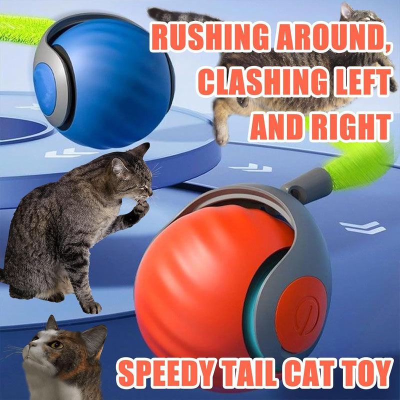 Speedy Tail 2.0, Speedy Tail 2.0 Cat Toy, Interactive Cat Toy for Indoor Cats, Automatic Moving Cat Toy Ball, USB Rechargeable Smart Cat Toys Ball with Tail, Two Speed Adjustment (Blue + Orange) - PawsPlanet Australia