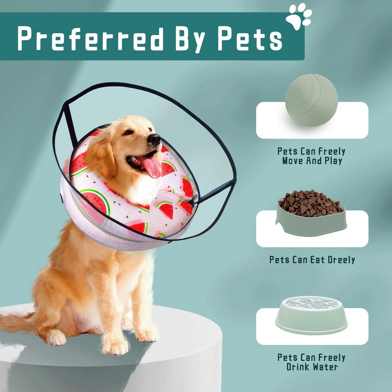 Inflatable Small Dog Cone Collar with Enhanced Anti-Licking, Dog Soft Neck Donut for Dogs Cats to Stop Licking, Dog Recovery Collar After Surgery with Adjustable Buckle Strap Watermelon S - PawsPlanet Australia