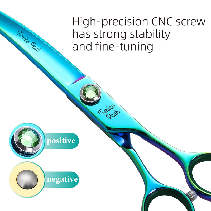 Fenice Peak 7.5'' Green Curved Dog Grooming Scissors Pet Shears with Ergonomic Offest Handle and Simulated Emerald Screw 440C Grooming Scissors Trimming Shears Durable and Sharp - PawsPlanet Australia