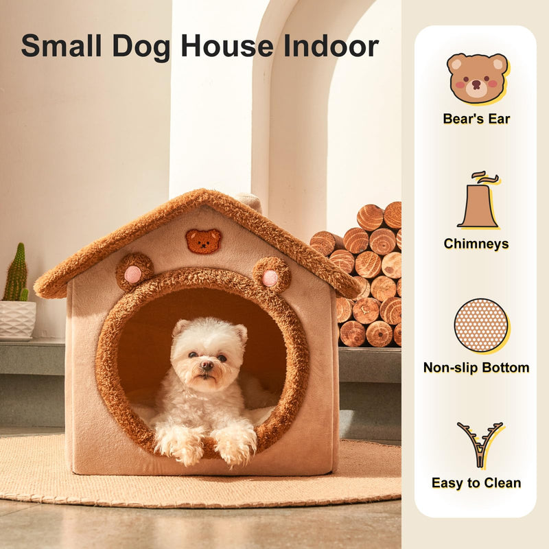 JIUPETY Cute Cat Beds for Indoor Cats, Foldable Cat House with Non-Slip Bottom, S Size Kitten Bed Up to 8 Lbs Kitty, Brown Small Brown Bear - PawsPlanet Australia