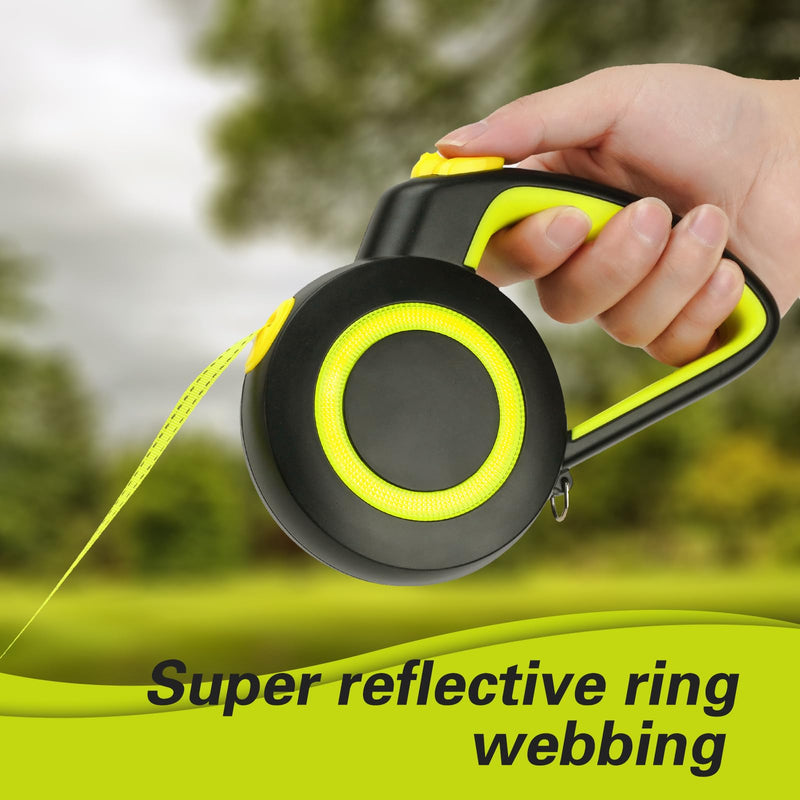 16Ft Retractable Dog Leash Lightweight Leash for Small Medium Dogs/Cats Up to 44lbs,One-Handed Brake,Stainless Steel Spring,Featuring Reflective.(Black-Yellow) Black-yellow - PawsPlanet Australia