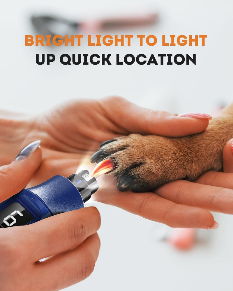 YABIFE 7-Speed Pet Nail Grinder with Light – Heavy Duty, Whisper Quiet Nail Trimmer for Dogs, Cats, Birds & Small Animals – Single-Handed Operation Dark Blue - PawsPlanet Australia