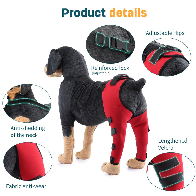 PETCUTE Dog Knee Brace,1 Pair Dog Elbow Brace Protector Pads,Adjustable Knee Brace Leg Support for Dogs Hind Legs Recover,Dog Leg Brace for Wound Injury and Sprain Healing of Arthritis L Red