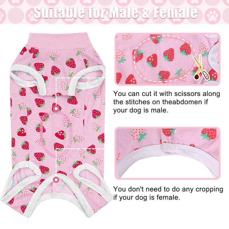 FEimaX Dog Surgery Recovery Suit Female and Male Spay with Pee Hole, Pet Body Suits for Puppy After Spayed, Neuter Surgical Onesie for Small and Medium Dogs Cats, Alternative Bandages E-Collar & Cone Strawberry X-Small - PawsPlanet Australia