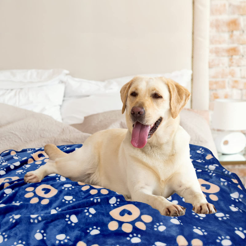 Dog Blanket, Soft Fleece Dog Blankets for Large Dogs, Fluffy Flannel Pet Cat Puppy Blanket Mat Cover for Bed Couch, Cute Paw Print Throw Blanket for Dogs, Blue 60"X50" 60" X 50" - PawsPlanet Australia