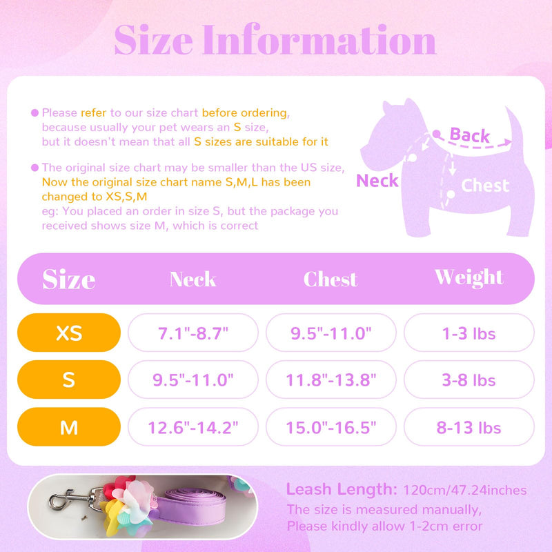 Cute Small Dog Harness and Leash Set Purple Lace Floral Girl Puppy Harness for Small Dogs Cats Soft Mesh Dog Vest Harness Escape Proof Pet Cat Harness Outfits XS (Fit 1-3 lbs; Chest 9.5-11") - PawsPlanet Australia