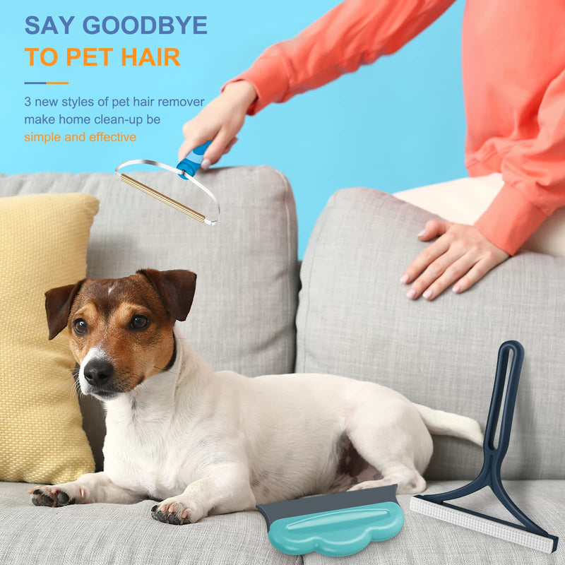 Dog Cat Hair Remover for Couch, 3PK Portable Dog Cat Hair Remover, Reusable Pet Hair Remover Carpet Scraper and Brush for Rug, Carpet, Blanket, Clothes, Car Mat, Pet Tower 8" Blue - PawsPlanet Australia