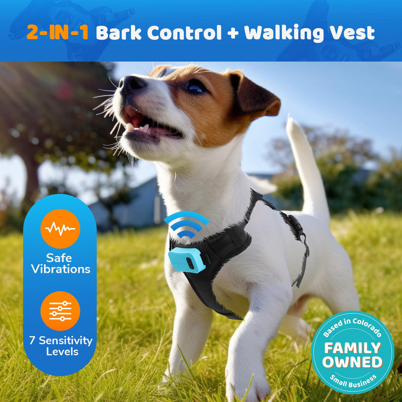 Bark Control Training Vest for Small Dogs - Rechargeable No Barking Device for Dogs - Bark Deterrent with 5 Sensitivity Levels, Adjustable Straps, D-Ring - No False Alarms or Throat Prongs Extra Small - PawsPlanet Australia
