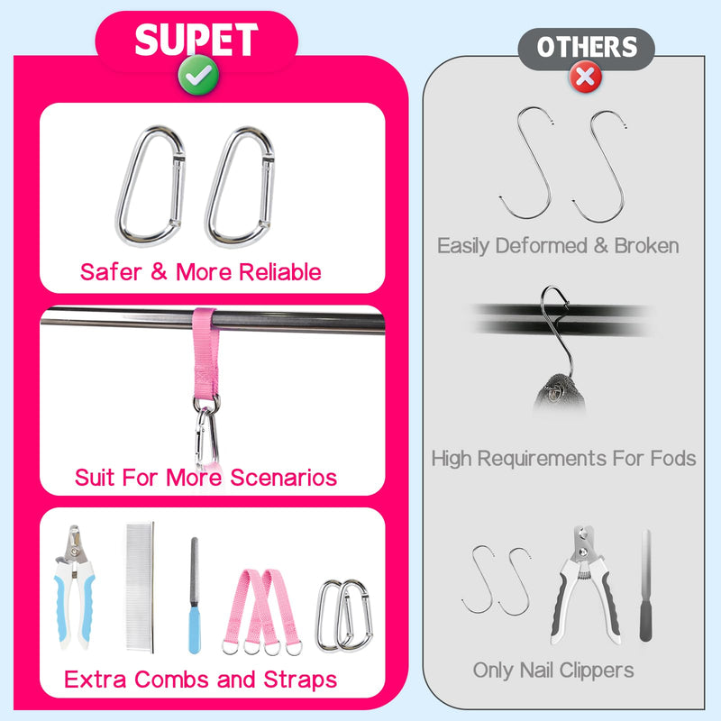 Supet Dog Grooming Hammock for Dog and Cat, Relaxation Pet Grooming Sling Helper, Breathable Pet Grooming Hammock for Nail Trimming, Ear/Eye Car with Nail Clippers/Trimmers/Scissors L（ Legs Spacing：10.6"-15" / Max W：70LBS） Pink - PawsPlanet Australia
