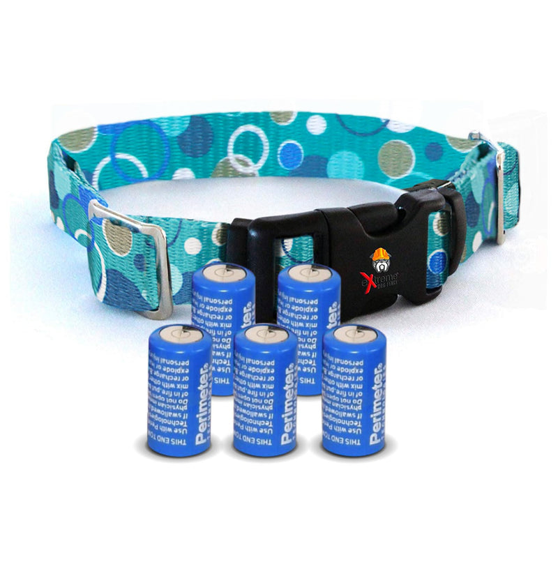 Large Blue Bubbles Replacement Containment and Training Dog Collar Strap with 5-Pack of 6v Batteries - Compatible w/Extreme Dog Fence (EDF), Perimeter Receiver Collars, and More (Bundle 2)