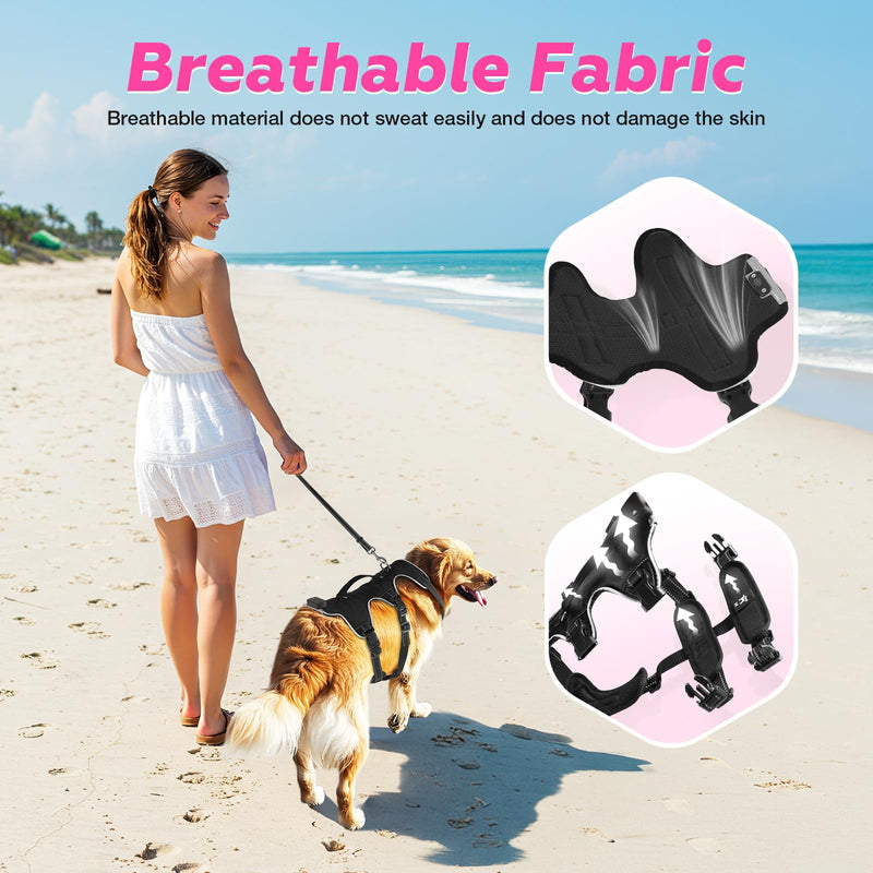 Light Up Dog Harness LED Dog Vest - USB-C Rechargeable RGB 9-LED, Slow/Fast Rainbow Modes, Reflective No-Pull Harness with Dual D-Rings & Handle for Small to XL Dogs (Black, L) Black - PawsPlanet Australia