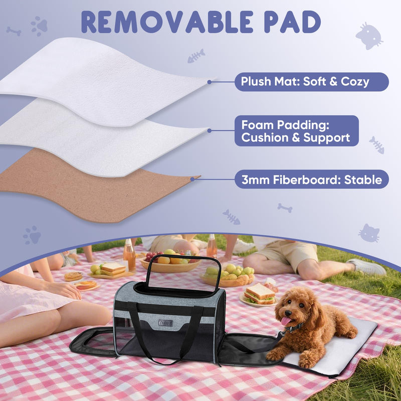 BALEINE Cat Carrier, Puppy Dog Carrier for Small Medium Pets Up to 15 Lbs, Soft-Sided Dog Travel Bag with Safety Zippers, Collapsible Pet Carrying Case (Gray, L, 17"x11"x11") Grey - PawsPlanet Australia