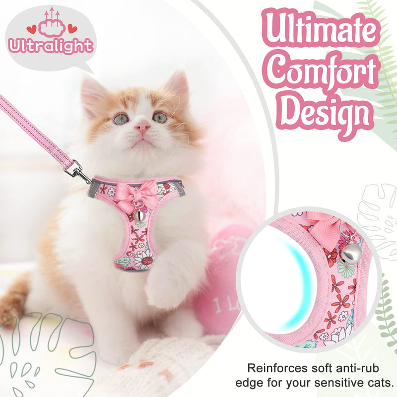 Cat Harness and Leash Escape Proof for Walking, Adjustable Soft Kitten Harness with Reflective Straps Step in Cat Vest Harness for Small Kitten and XS Dogs (Pink, XS-Chest(10.2"-11.8")) XS-Chest(10.2"-11.8") Pink