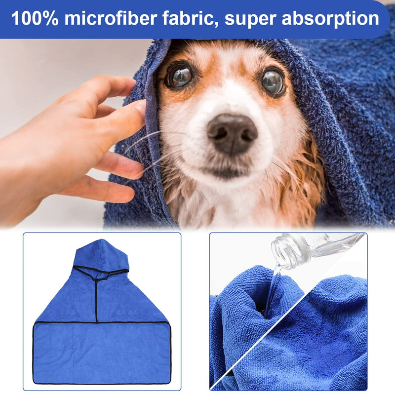 Dog Bathrobe Towel with Double Pocket, Wearable Dog Towel Super Absorbent Fast Drying Pet Towel Soft Dog Bath Robe with Hat and Belt for Medium Large Dogs X-Large:Back Length 29"/75cm - PawsPlanet Australia