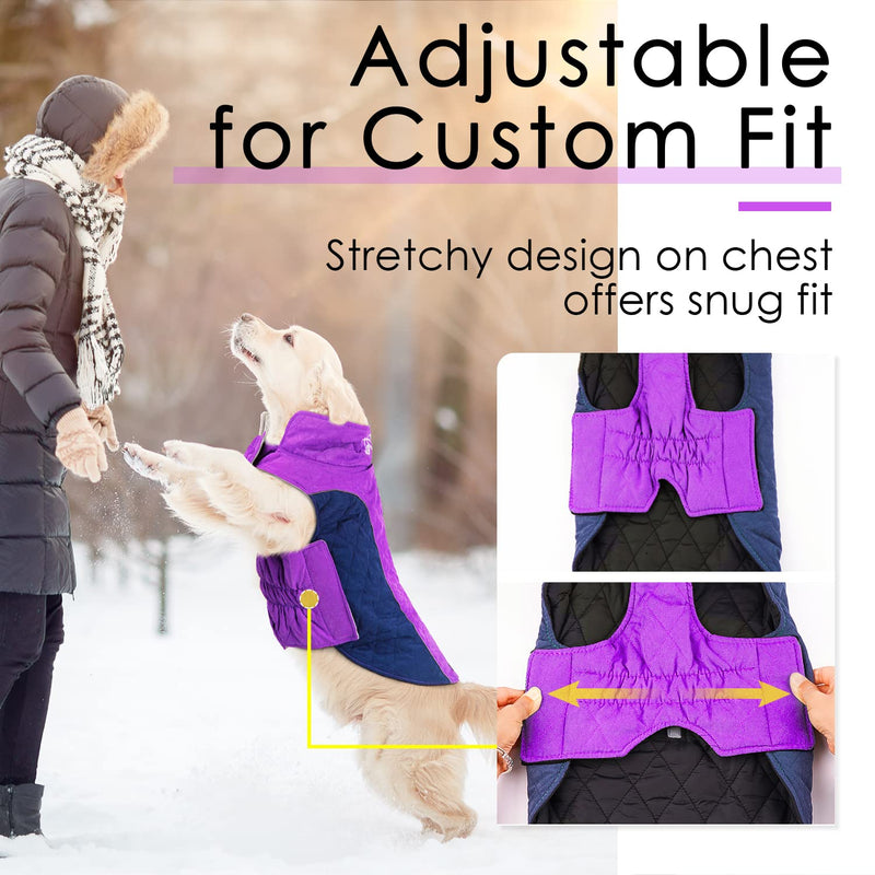 ThinkPet Dog Cold Weather Coats - Cozy Waterproof Windproof Reversible Winter Dog Jacket, Thick Padded Warm Coat Reflective Vest Clothes for Puppy Small Medium Large Dogs S(Chest 17½-19¼", Back 11½" ) Purple - PawsPlanet Australia