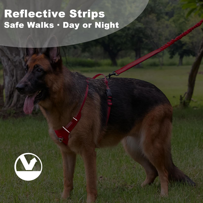 No Pull Dog Harness for Large Dogs, Adjustable, Reflective Breathable Padded Vest with 2 Metal Leash Clips and Handle for Control or Car Seatbelt Use, Red, L - PawsPlanet Australia