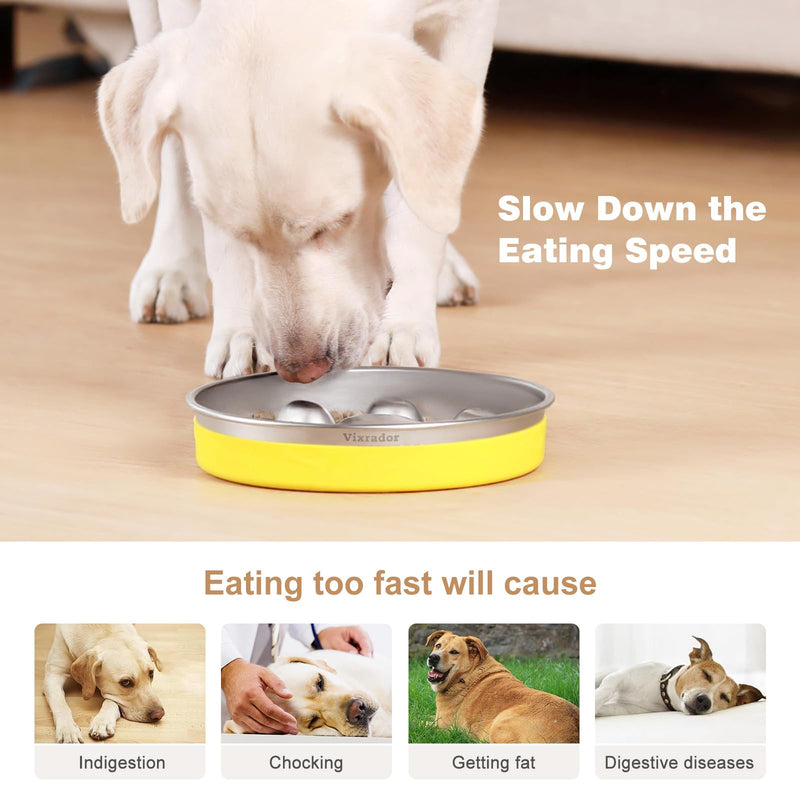 Slow Feeder Dog Bowls Stainless Steel, New Version Yellow Non-Slip Dog Slow Feeder Bowl,Dog Bowl Slow Feeder for Dog,Slow Down Eating Dog Bowl for Fast Eaters - PawsPlanet Australia