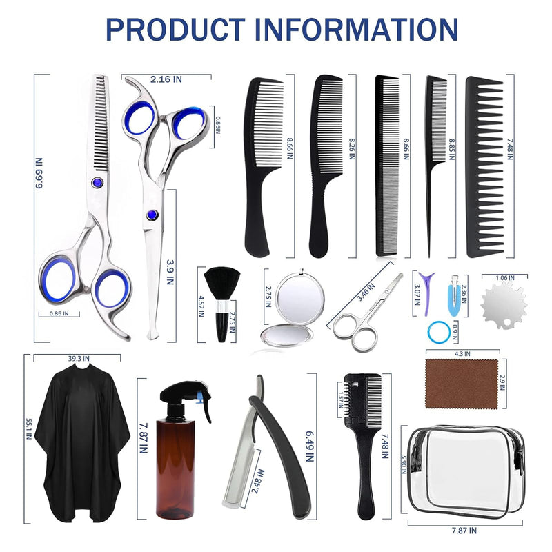 Hair Cutting Scissors Kit,27PCS Professional Stainless-Steel Sharp Barber Professional Hairdressing Shears Set with 6.5 Inch Cutting Scissors,Thinning Shears for Man Woman Adults Kids Home Salon Blue - PawsPlanet Australia