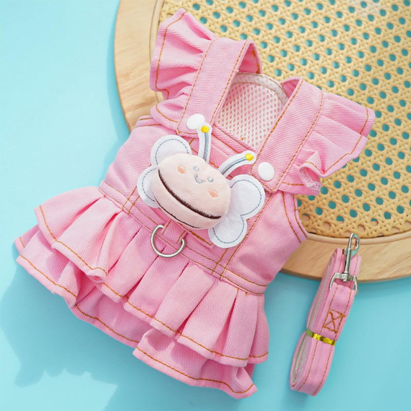 Dog Harness Leash Set Puppy Princess Dress with Bee Pin Pull Harness for Small Medium Dog Cat (Pink,XL) XL-Chest 17-19'' For 12-15 lb Pink - PawsPlanet Australia