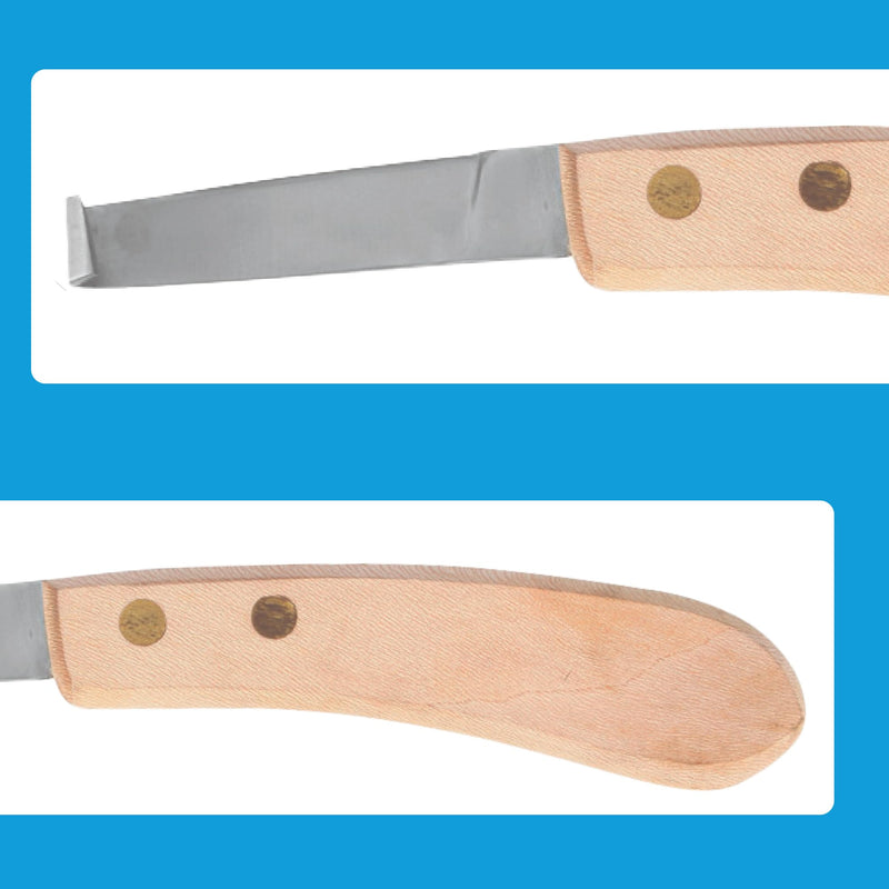Hoof Knife Single Sided Edge Wide Blade – Stainless Steel Curved Blade Farrier Tool with Fine Wooden Grip, Multipurpose Hoof Trimming Knife for Livestock, 3-Inch Blade, 8.5-Inch Overall Narrow-Blade - RH