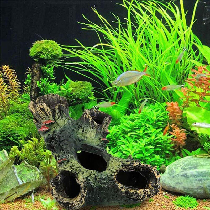 DoubleWood 2 PCS Decaying Trunk Aquarium Betta Fish Ornament Driftwood Resin Crafts Ornament for Aquarium Decoration Fish Tank Wood with Holes & Aquarium Caves Fish Tank Wood Decor - PawsPlanet Australia