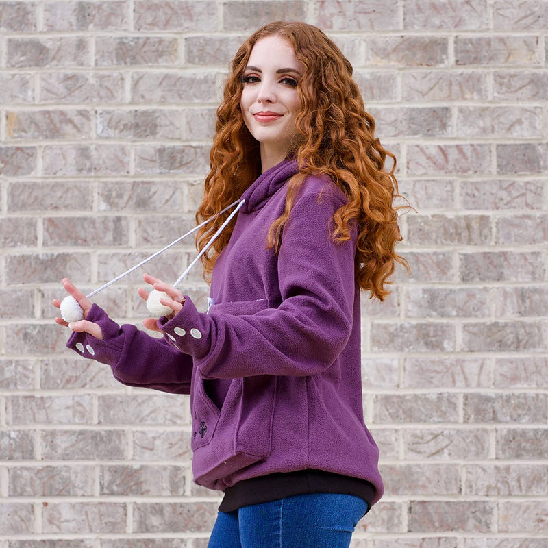 Unisex Big Pouch Hoodie Long Sleeve Pet Cat Dog Holder Carrier Sweatshirt Purple-fleece Small - PawsPlanet Australia