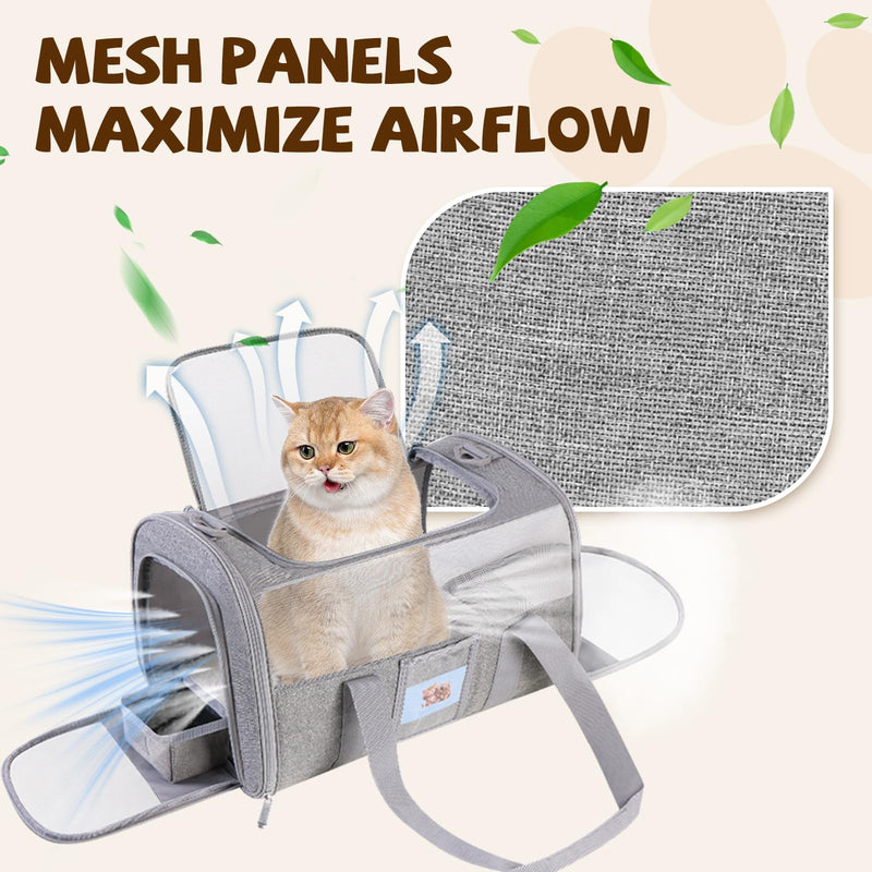 Cat Carrier, Dog Carrier for Small Dog Medium Cats,Pet Travel Bag Puppies up to 15 Lbs,TSA Airline Approved Cat Carrier Soft Grey - PawsPlanet Australia