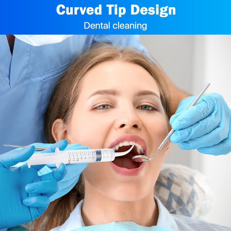 100 Pcs Dental Syringe with Curved Tip and Straight Tip ,12ml Disposable Irrigation Syringe with Measure Scale for Liquid, Oral Dental Care, Tonsil Stones Removing, Feed Small Pet,Lab - PawsPlanet Australia