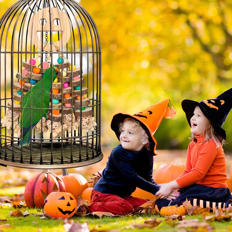 Large Parrot Toys, Multi-Color Wooden Block with Halloween Shape Bird Chewing Toy Parrot Cage Bite Toy for Macaws Cokatoos African Grey and Large Medium Parrot Birds - PawsPlanet Australia