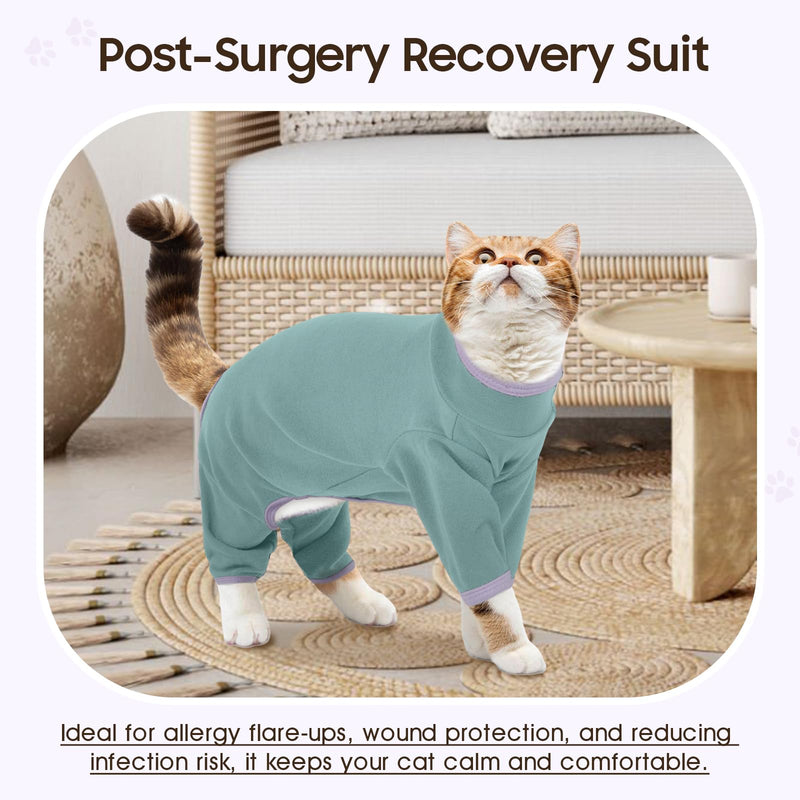 DENTRUN Cat Clothes for Hair Control with Hair Sticky Fabric - Soft Recovery Suit & Breathable Lint-Resistant Cat Sweater for Cats Only, Kitten Onesie Pajamas, XXL, Bean Green XX-Large - PawsPlanet Australia