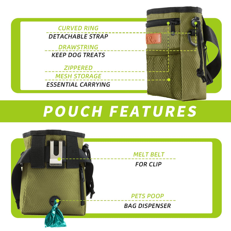 Dog Treat Training Pouch Easily Carries Pet Toys Kibble, Treats Built-in Poop Bag Dispenser 3 Ways to Wear Comes with a Foldable Silicone Bowl(Army Green) army green - PawsPlanet Australia