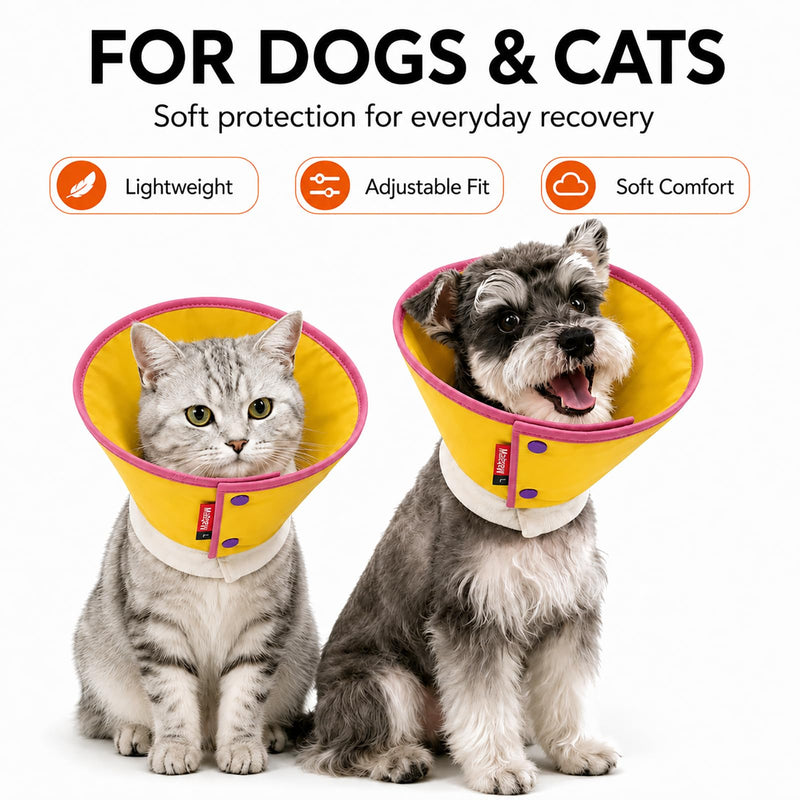 Soft Dog Cone Collar for Dogs & Cats, Adjustable Elizabethan Recovery Collar, Lightweight EPE Material, Post-Surgery Wound Protection (Yellow, M) Yellow
