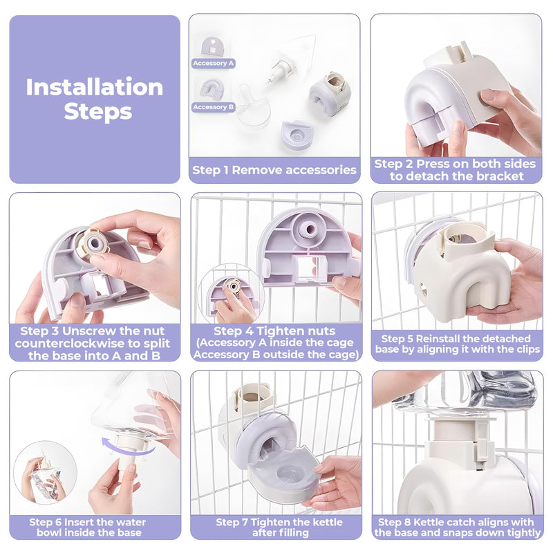 mini&moe Rabbit Water Dispenser - 17.6oz Guinea Pig Water Bottle No Drip for Cage Automatic Gravity Silent Hanging Bunny Water Dispenser with Floating Bowl for Hamster, Gerbils, Ferret, Chinchilla White - PawsPlanet Australia
