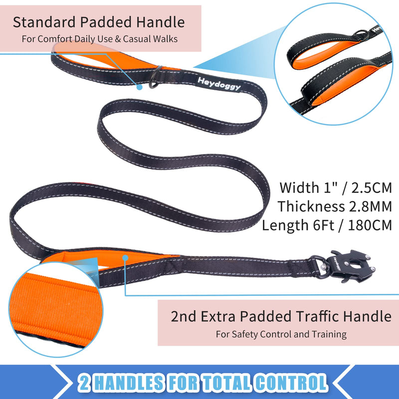 Strong Heavy Duty Dog Leash - 6ft Reflective Nylon Training Leash with Soft Padded Double Handle & Auto Lock Frog Clip - Safety Traffic Control for Medium Large Small Dogs No Pull Walk BlackOrange,6ft 6FT x 1" x 2.8MM Black Orange - PawsPlanet Australia