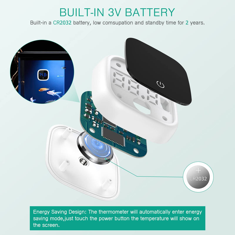 ORIA Digital Aquarium Thermometer, 2 Pack Stick-on Fish Tank Thermometer, Wireless Axolotl Thermometer with LED Touch Screen, Battery, 0.18℉ High Accuracy, for Fish, Aquatic, Reptile 2 PCS