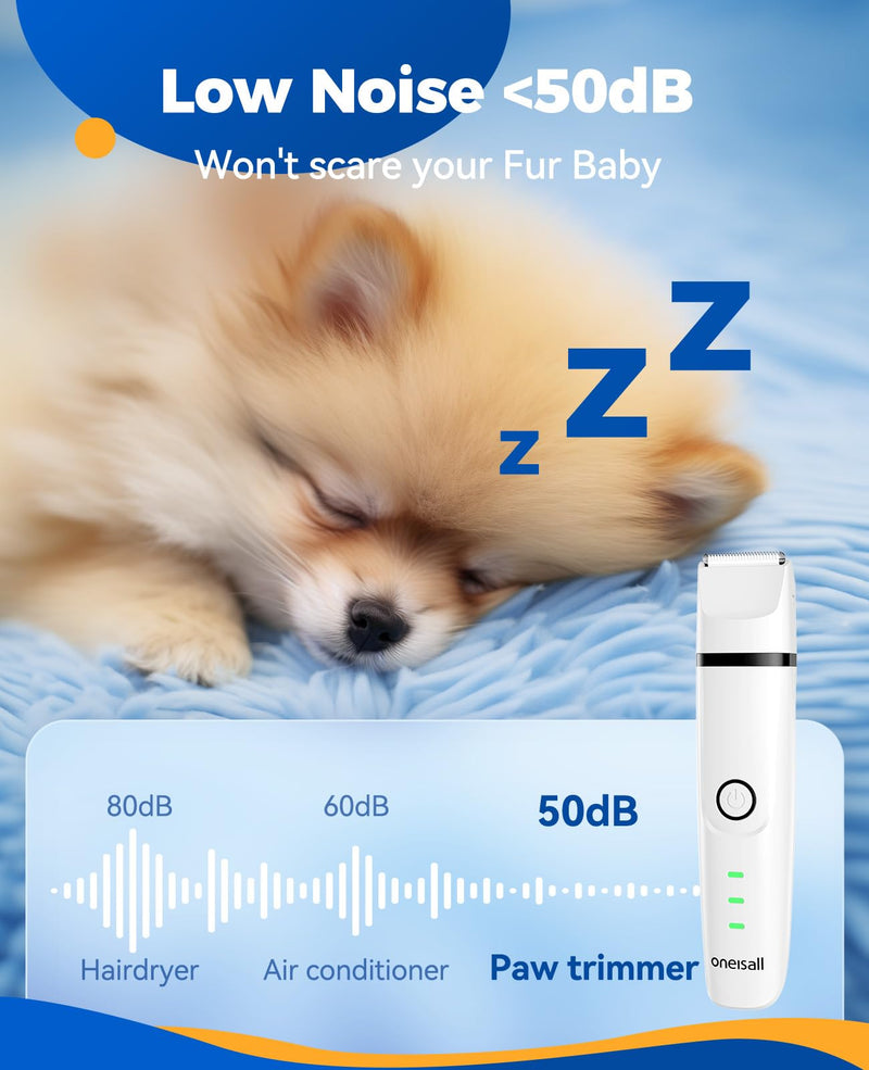 oneisall Paw Trimmer for Small Dogs Quiet, 4 in 1 Small Dog Grooming Kit, 2 Speed Dog Grooming Kit for Small Dogs, Cordless Small Dog Clippers, Quiet Dog Nail Grinder for Small Dogs(White) - PawsPlanet Australia