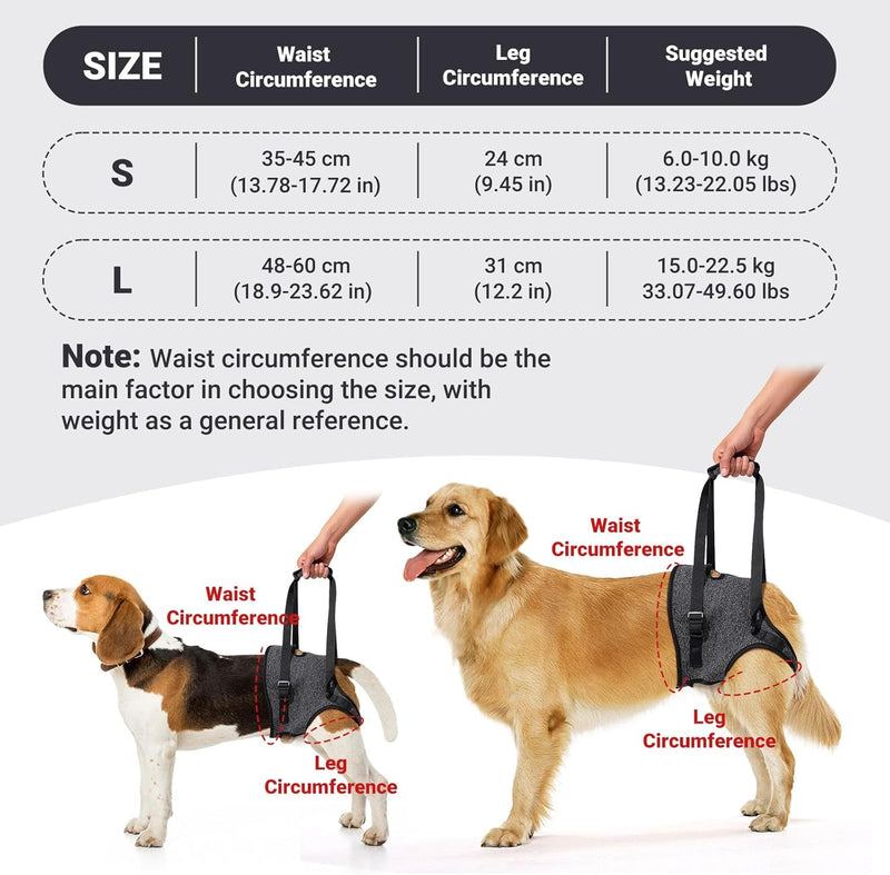 Dog Lifting Harness, Leg Support for Back Slings for Injured Disabled Elderly Dogs Walking Aid, Leg Brace Adjustable Lift Harness, Hind Leg Dog Support Strap for Small Medium Large Dogs(S) S