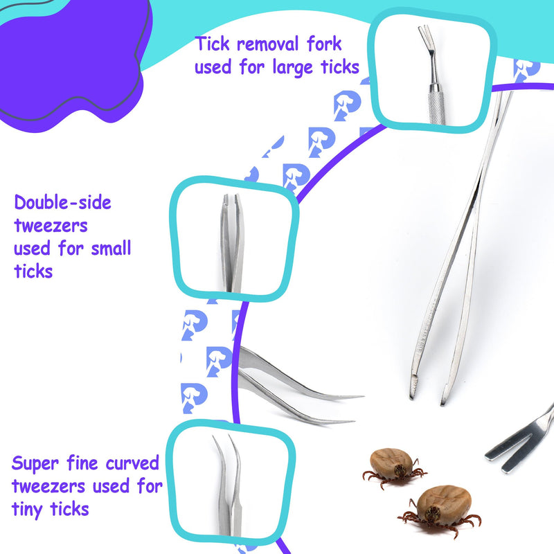 Tick Remover Kit - Stainless Steel Tick Removal for Humans and Pets - Tick Tweezers for Safe and Complete Removal of Big and Small Ticks for Cats and Dogs - Removal Kit with Storage Pouch - PawsPlanet Australia