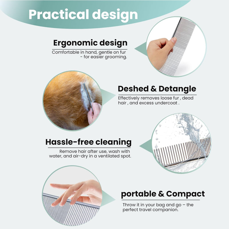 [3 Pack] Stainless Steel Pet Comb Set – Grooming Combs for Dogs & Cats, Large Medium Small Sizes – for Long, Short, Curly Hair, Detangling Matted or Knotted Undercoat Hair - PawsPlanet Australia