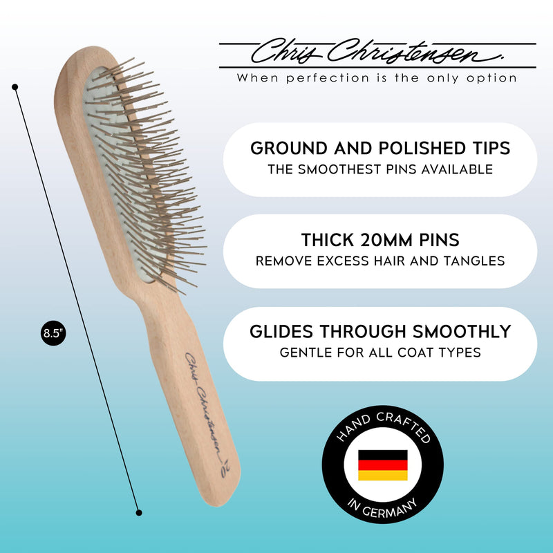Chris Christensen Groomer's Bundle - 20 mm Original Series Oblong Pin Brush, Stainless Steel Pins, Beech Wood - 000 7.5 in. Greyhound Style Fine/Coarse Buttercomb, Stainless Steel, Prevents Friction - PawsPlanet Australia