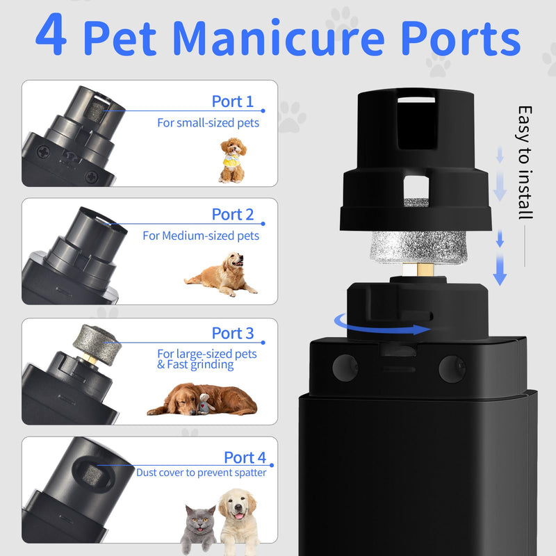 Professional 4-Speed Dog Nail Grinder, Electric Rechargeable Dog Nail Grinder with UV & Interactive Lights, Rechargeable Quiet Pet Nail Grinder, Nail Clippers for All Type Dogs Cat (Black) Black - PawsPlanet Australia