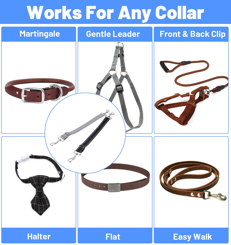 2 Pack Black Leash for Dogs, Adjustable Dog Leash Connector with Reflective Double Ended Backup Clasp, Leashes Connector for Harness to Collar (Grey & Black) - PawsPlanet Australia
